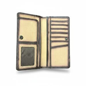 Brown Leather Long Bifold Checkbook Wallet 7 x 3